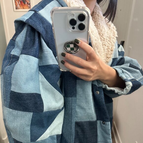 NWT Sea Newyork Diego Patchwork Denim Faux Shearling Coat Size XS - Picture 13 of 13